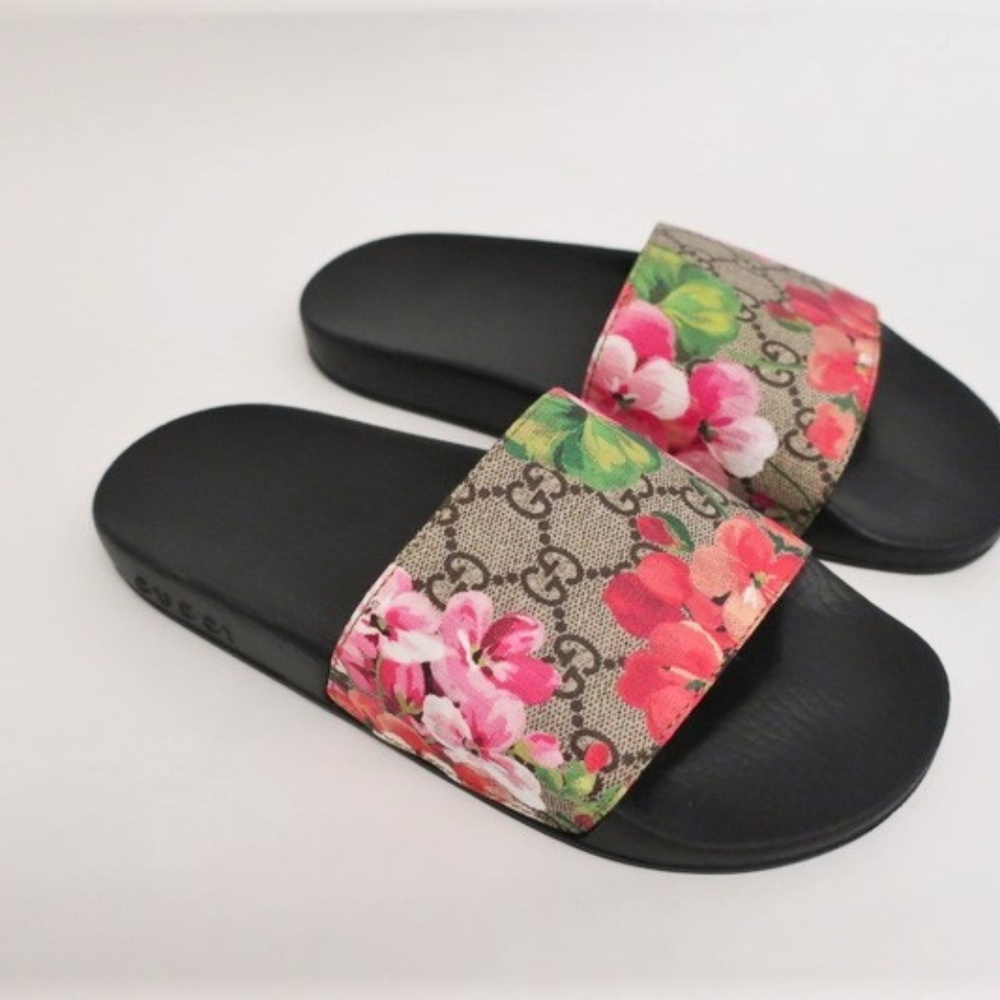 Gucci Pursuit Pool Slide Sandals GG Blooms Supreme - Picture 3 of 8